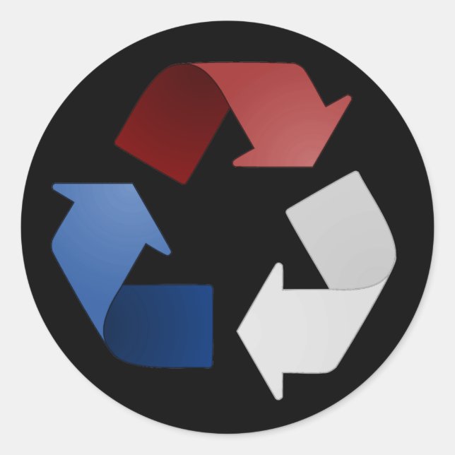 Red, White and Blue Recycling Symbol Classic Round Sticker (Front)