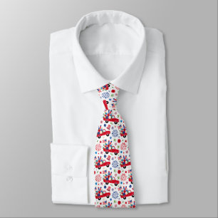 Red White and Blue Red Truck July 4th Single Print Tie