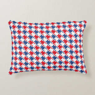 Red White and Blue Repeating Houndstooth Pattern Decorative Cushion