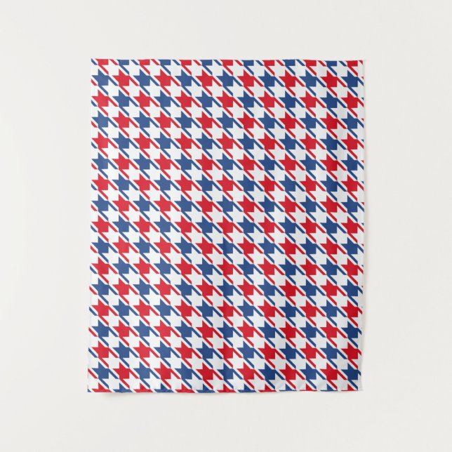 Red White and Blue Repeating Houndstooth Pattern Tapestry (Front)