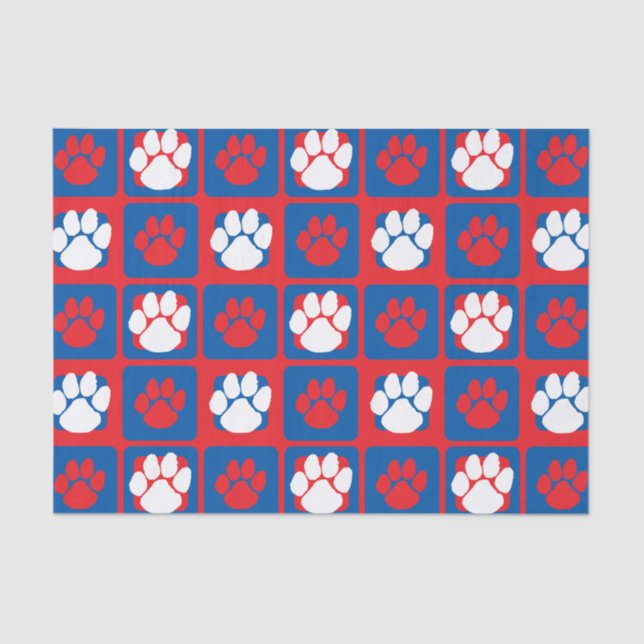 Red, White and Blue Repeating Pawprint  Tissue Paper (Front)