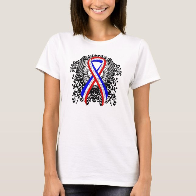 Red, White and Blue Ribbon with Wings T-Shirt (Front)