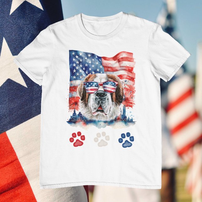 Red White and Blue Saint Bernard Dog 4th of July T-Shirt (Creator Uploaded)