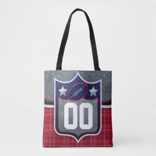 Red White and Blue School Football Jersey Tote Bag