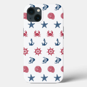 Red White And Blue Sea Symbol Pattern iPhone Case