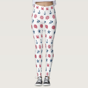 Red White And Blue Sea Symbol Pattern Leggings