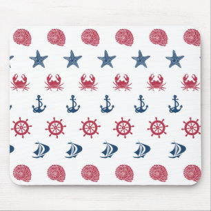 Red White And Blue Sea Symbol Pattern Mouse Pad