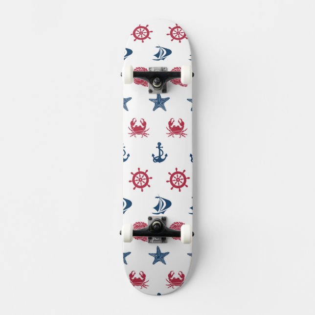 Red White And Blue Sea Symbol Pattern Skateboard (Front)