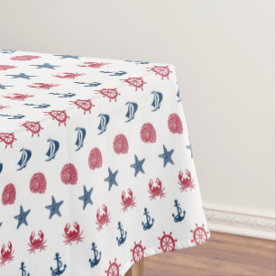 Red White And Blue Sea Symbol Pattern Tablecloth