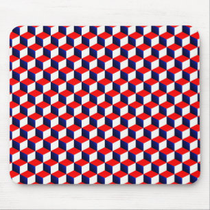 Red White and Blue Shaded 3D Look Cubes Mouse Pad