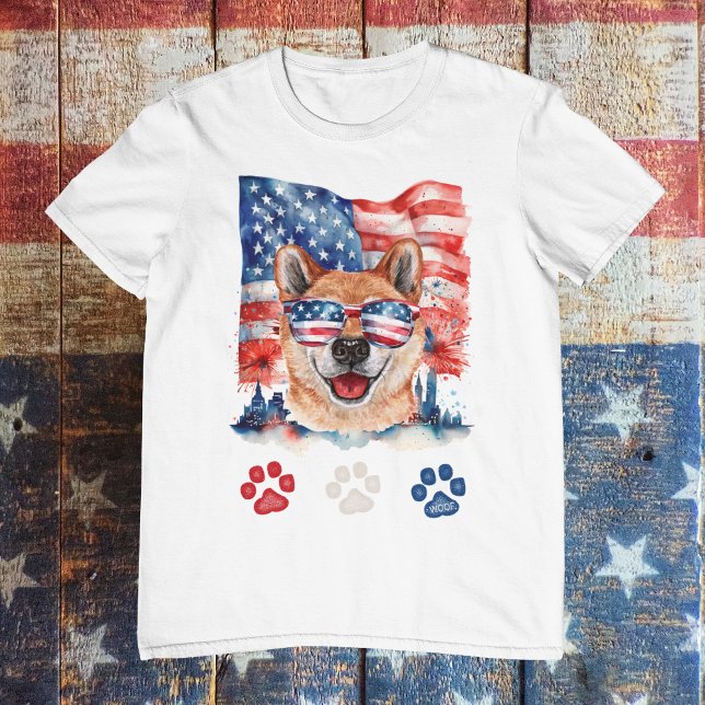 Red White and Blue Shiba Inu Dog Pet 4th of July T-Shirt (Creator Uploaded)