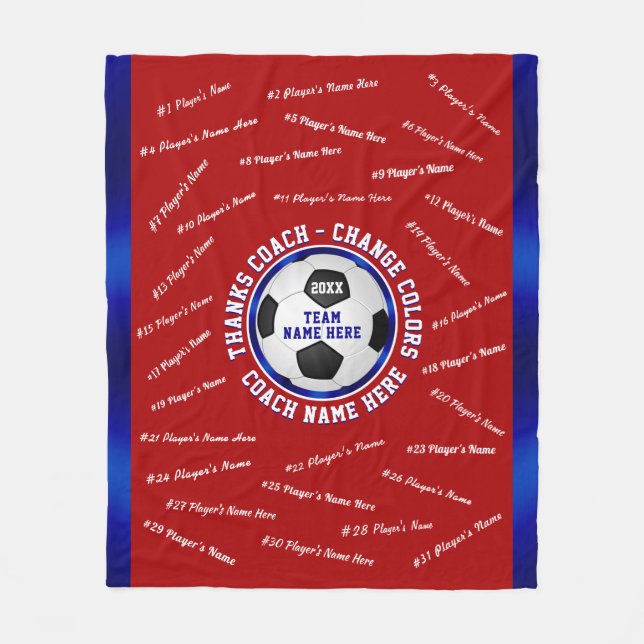 Red, White and Blue, Soccer Coach Thank You Fleece Blanket (Front)