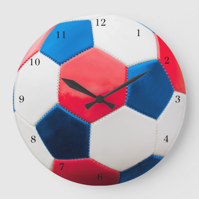Red White and Blue Soccer Large Clock (Front)