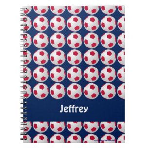 Red, White, and Blue Soccer Personalised Spiral Notebook