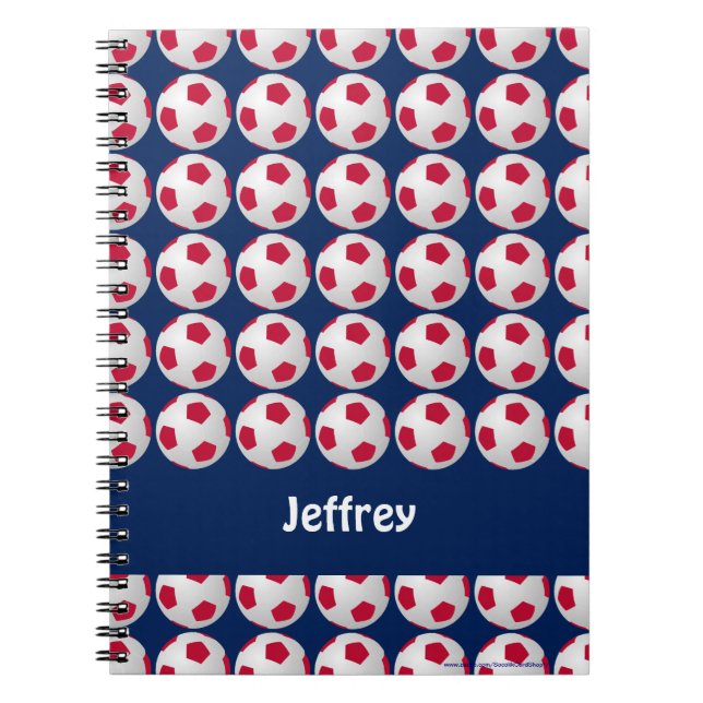 Red, White, and Blue Soccer Personalised Spiral Notebook (Front)