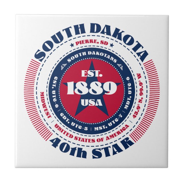Red, White, and Blue South Dakota Ceramic Tile (Front)