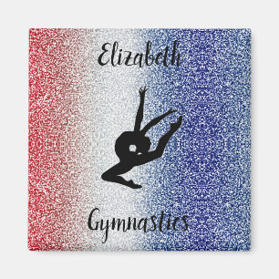 Red White and Blue Sparkle Gymnastics Personalized Magnet