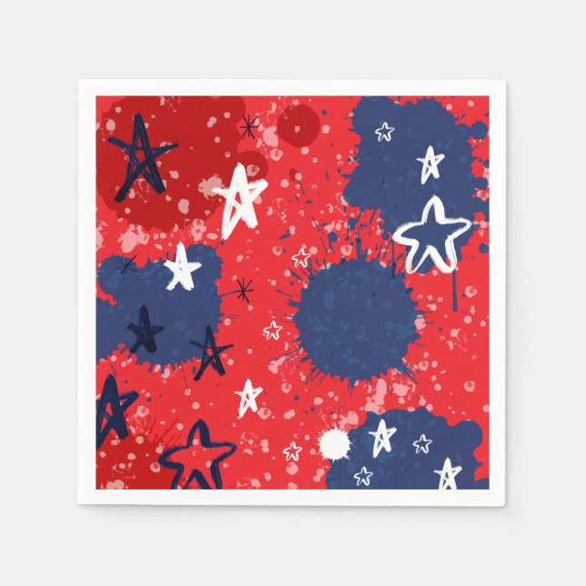 Red, White and Blue Spattered Stars Napkin (Front)