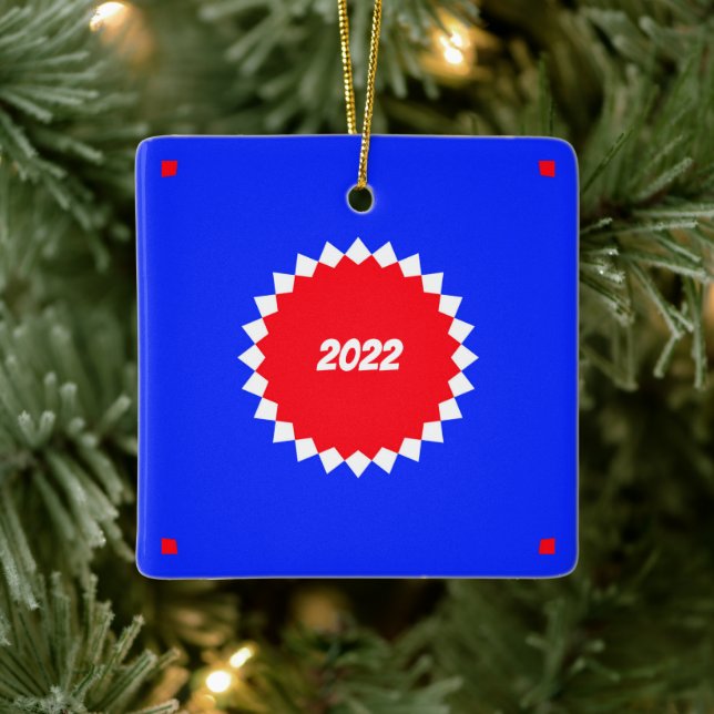 Red, White and Blue Starburst Monogram   Ceramic Ornament (Tree)