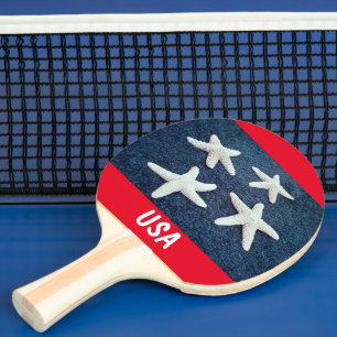 Red White and Blue Starfish Nautical Ping Pong Paddle