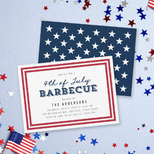 Red White and Blue Stars 4th of July Barbecue Invitation