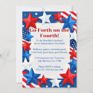 Red White and Blue Stars 4th of July Invitation