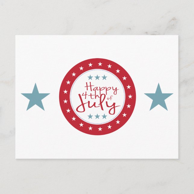 Red White and Blue Stars 4th of July Postcards (Front)