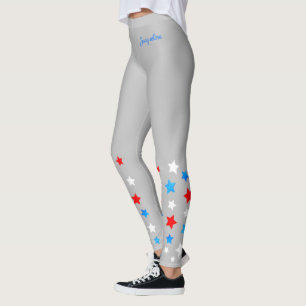Red White and Blue Stars Add Your Name on GREY Leggings