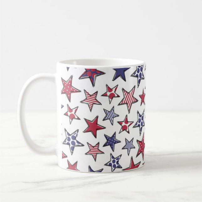 Red White and Blue Stars America Patriotic  Coffee Mug (Left)