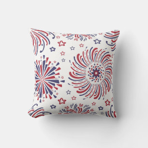 Red White and Blue Stars and Fireworks Cushion