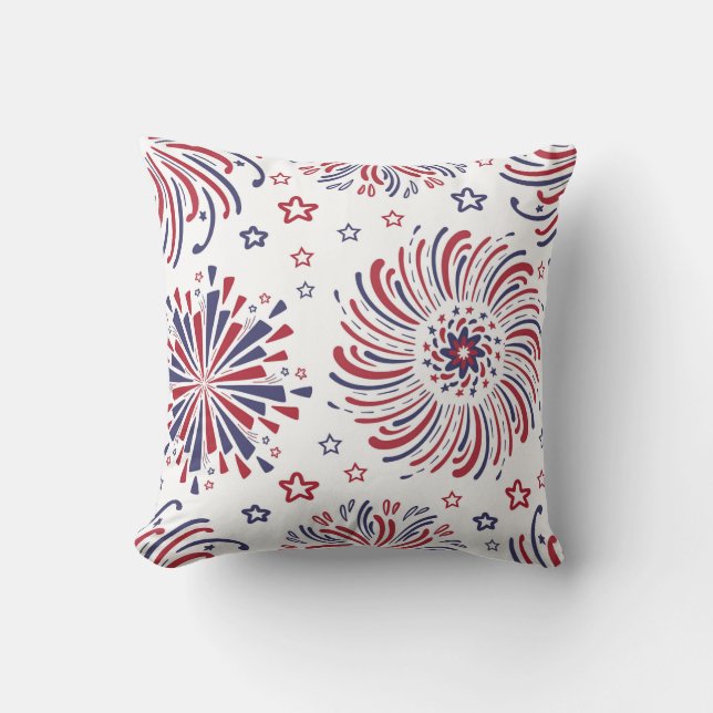 Red White and Blue Stars and Fireworks Cushion (Front)