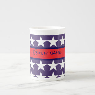 Red White and Blue Stars and Stripes 4th of July Bone China Mug