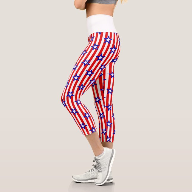Red, White and Blue Stars and Stripes Capri Leggin Leggings (Left)