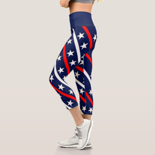 Red White and Blue Stars and Stripes  Capri Leggings