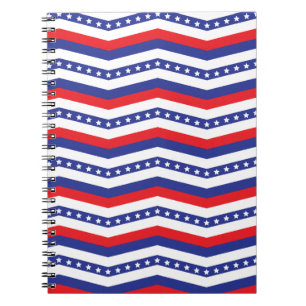 Red White and Blue Stars and Stripes Chevron Notebook