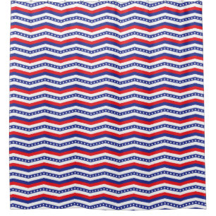 Red White and Blue Stars and Stripes Chevron Shower Curtain