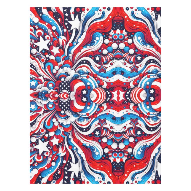 Red, White and Blue Stars and Stripes Patriotic Tablecloth (Front)