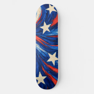 Red White and Blue Stars and Stripes Skateboard