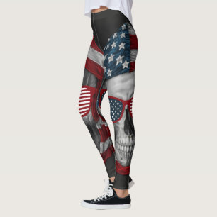 red white and blue stars and stripes skull leggings