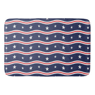 Red White and Blue Stars and Wavy Stripes  Bath Mat