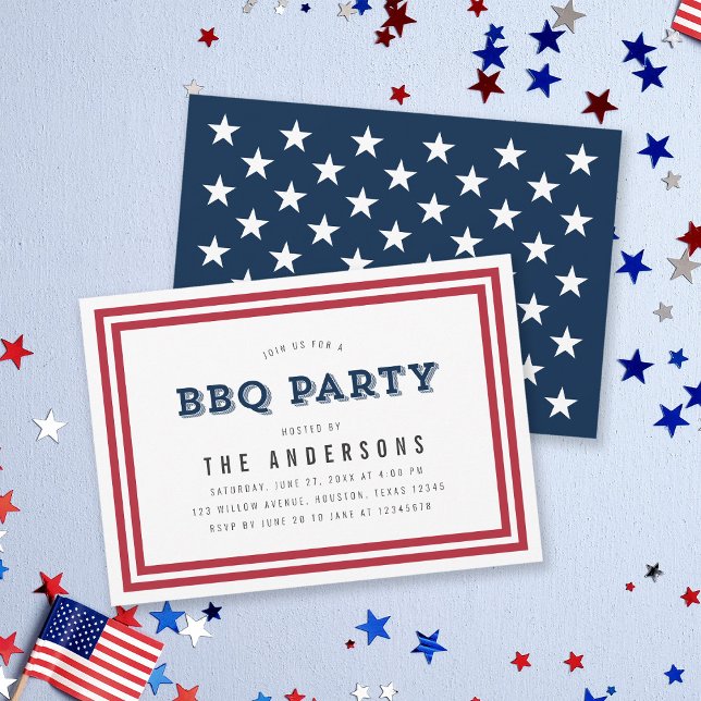 Red White and Blue Stars BBQ Party Invitation (Creator Uploaded)