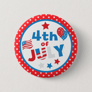 Red, White and Blue Stars & Flag Fourth July 6 Cm Round Badge