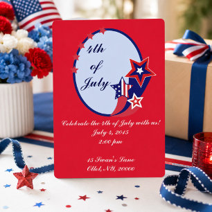 Red White and Blue Stars Fourth of July Party  Invitation