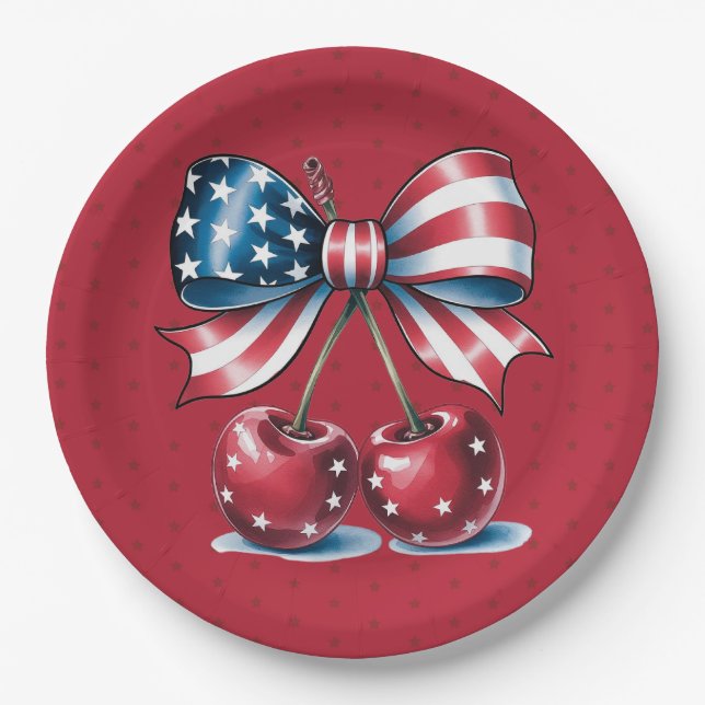 Red White And Blue Stars Paper Plate (Front)