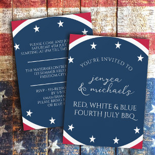 Red White and Blue Stars Patriotic 4th of July BBQ Invitation