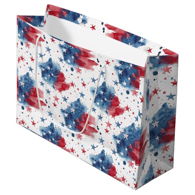Red White and Blue Stars Patriotic Gift Bag (Front Angled)