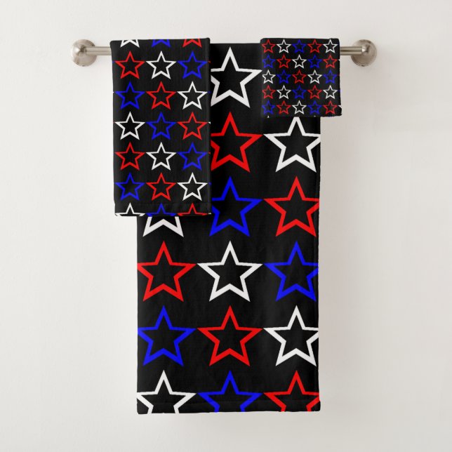 Red White and Blue Stars Pattern Bath Towel Set (Insitu)