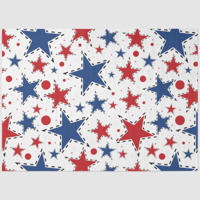 Red, White and Blue Stars Print Pattern Tissue Paper (Front)