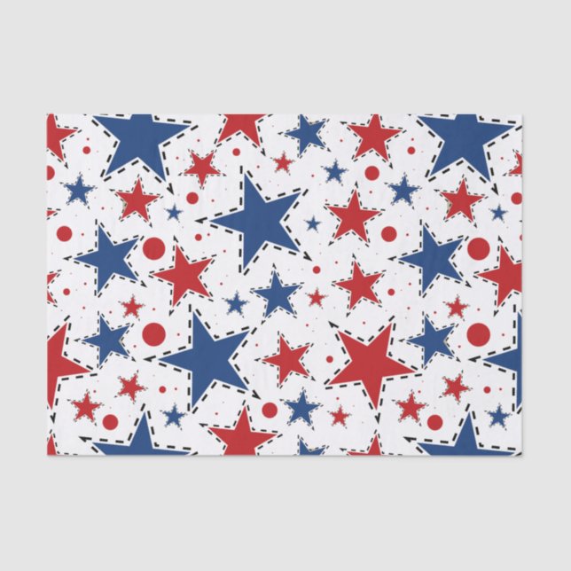 Red, White and Blue Stars Print Pattern Tissue Paper (Front)