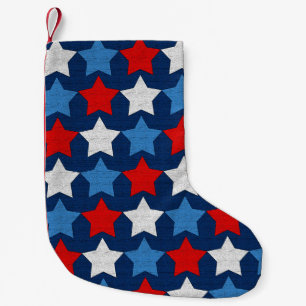 Red white and blue stars small christmas stocking